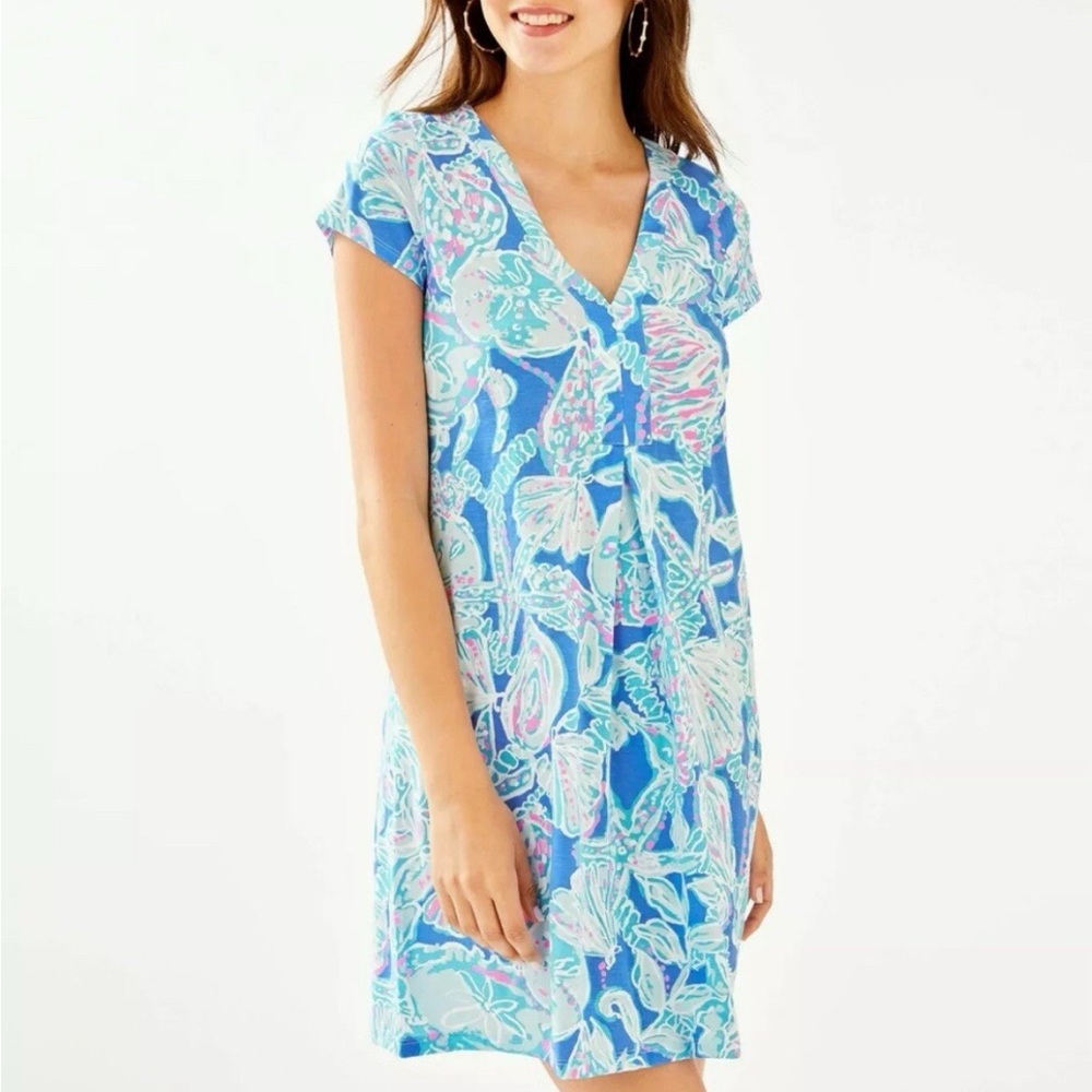 Lilly Pulitzer Amina Cap Sleeve Dress XS Blue Floral Knee Length Casual